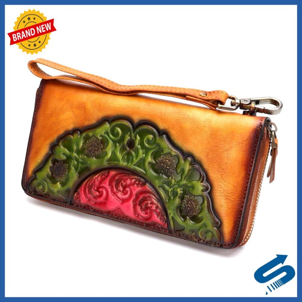 Genuine Leather Small Clutch Wallet with 8 Card Slots and Zipper Pocket